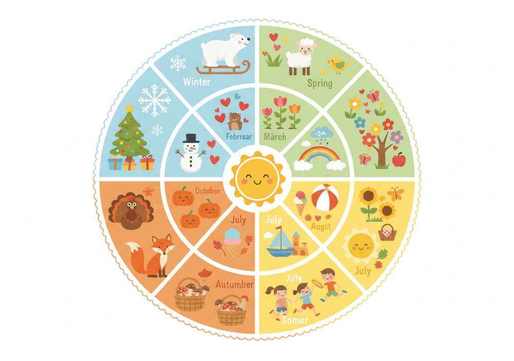 Jahreskreis mit Monaten und Jahreszeiten für Kinder