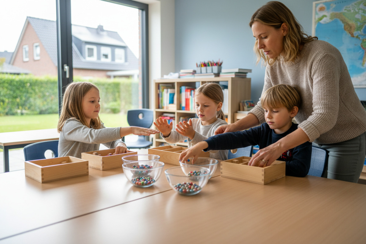 Abb. Beim gerechten Verteilen wird die Bedeutung Hälfte mit den Händen erfahrbar.