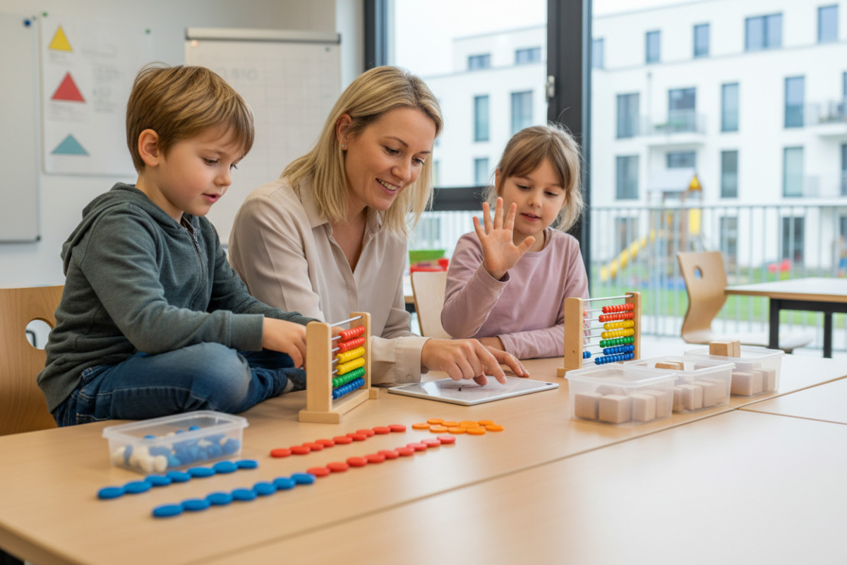 Abb. Kleine Aufgabenfolgen verbinden Zählen, Vergleichen und Rechnen.