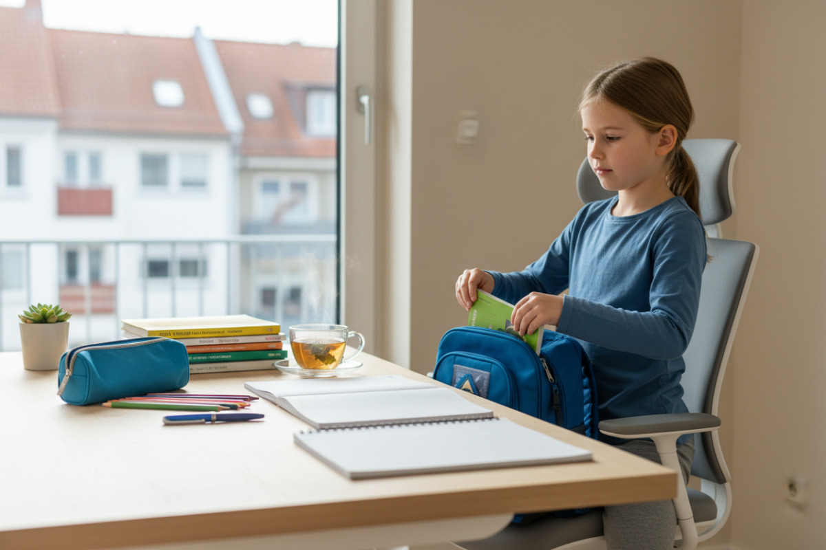 Abb. Ein vorbereiteter Arbeitsplatz erleichtert den ruhigen Beginn der Hausaufgaben.