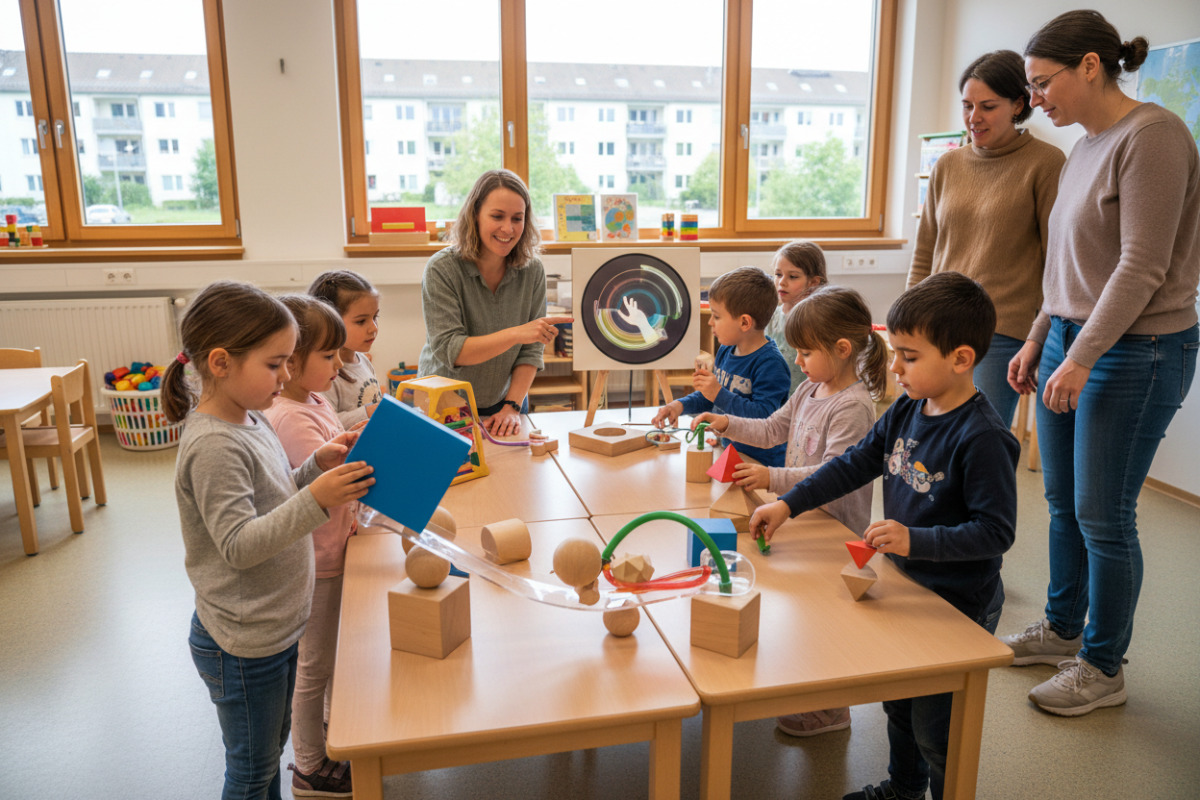 Die Spielsituationen verbinden geometrische Formen mit Bewegung, Sprache, Alltagserfahrungen und feinmotorischem