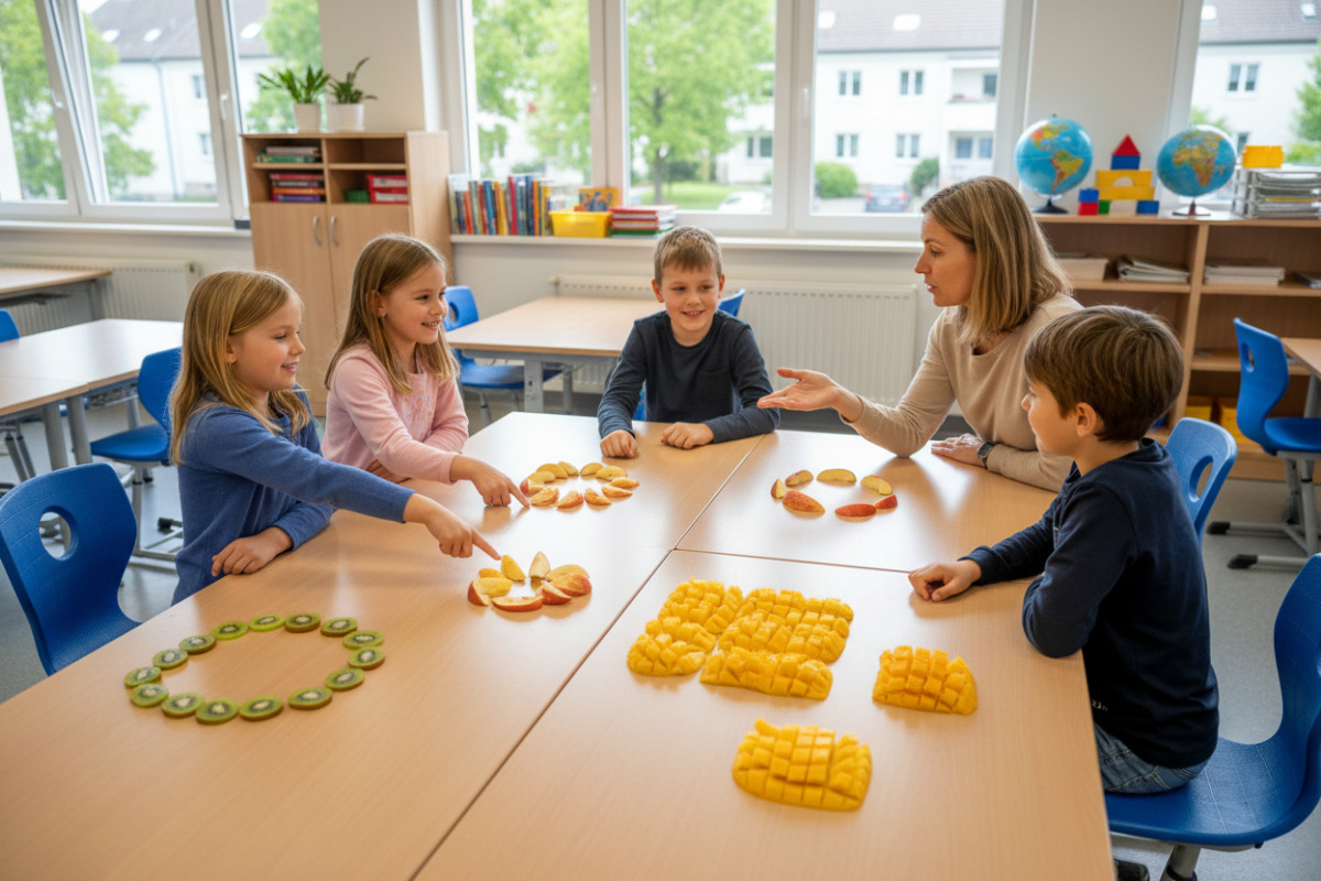 Abb. Gleich große Obststücke machen erste Vorstellungen von Teilen und Ganzem sichtbar.