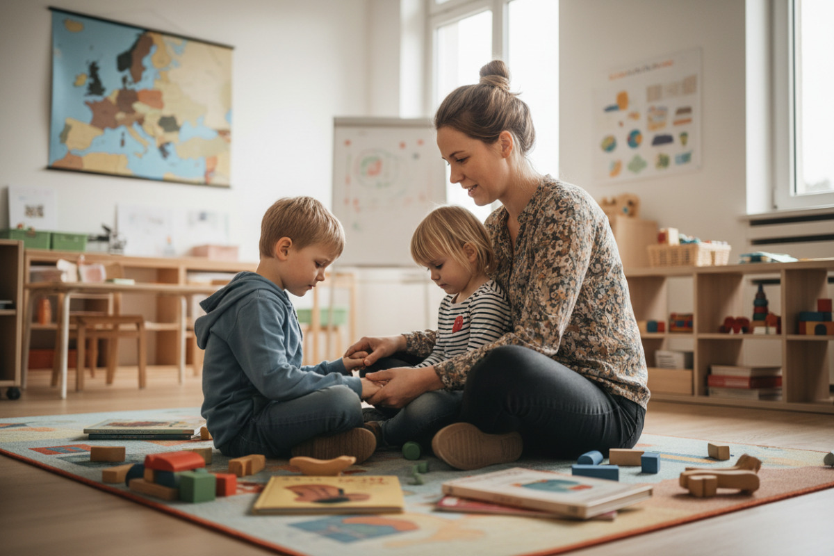 Abb. Nähe und ein ruhiger Kontakt helfen Kindern beim Wechsel vom Spiel zum Zuhören.