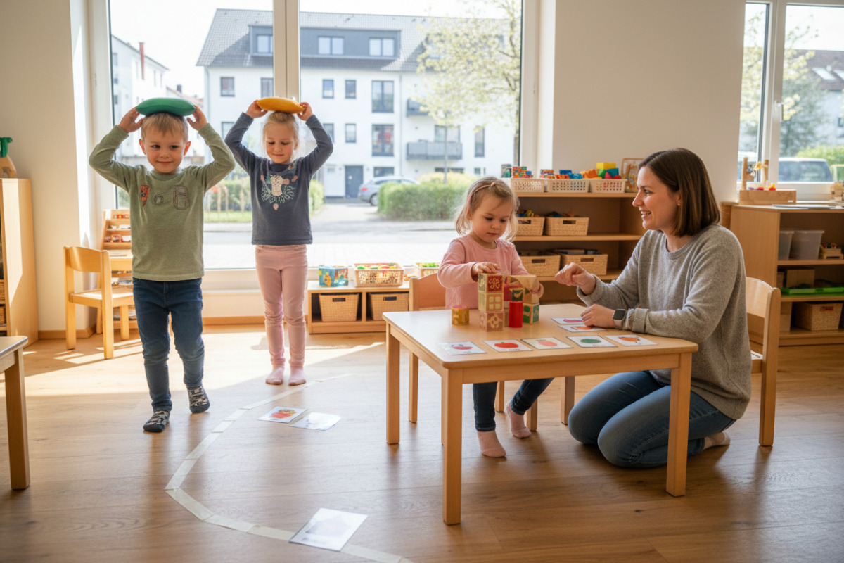 Die zeigen einfache Spiele für Aufmerksamkeit, Sprache, Bewegung und Feinmotorik im gemeinsamen Alltag.
