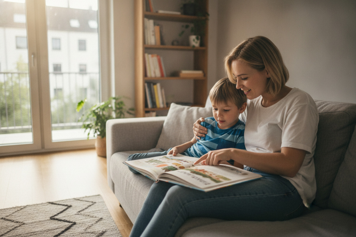 Abb. Gemeinsames Lesen verbindet Übung mit Nähe und Interesse.
