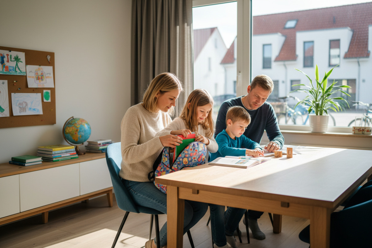 Die zeigen, wie Packen, Lesen, Rechnen und Hausaufgaben ruhig im Familienalltag begleitet werden können.