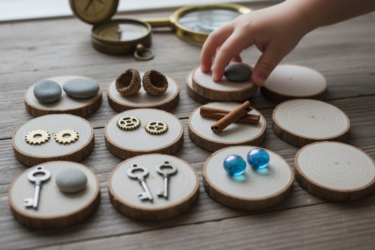 Kleine Gegenstände als Spuren-Merkspiel