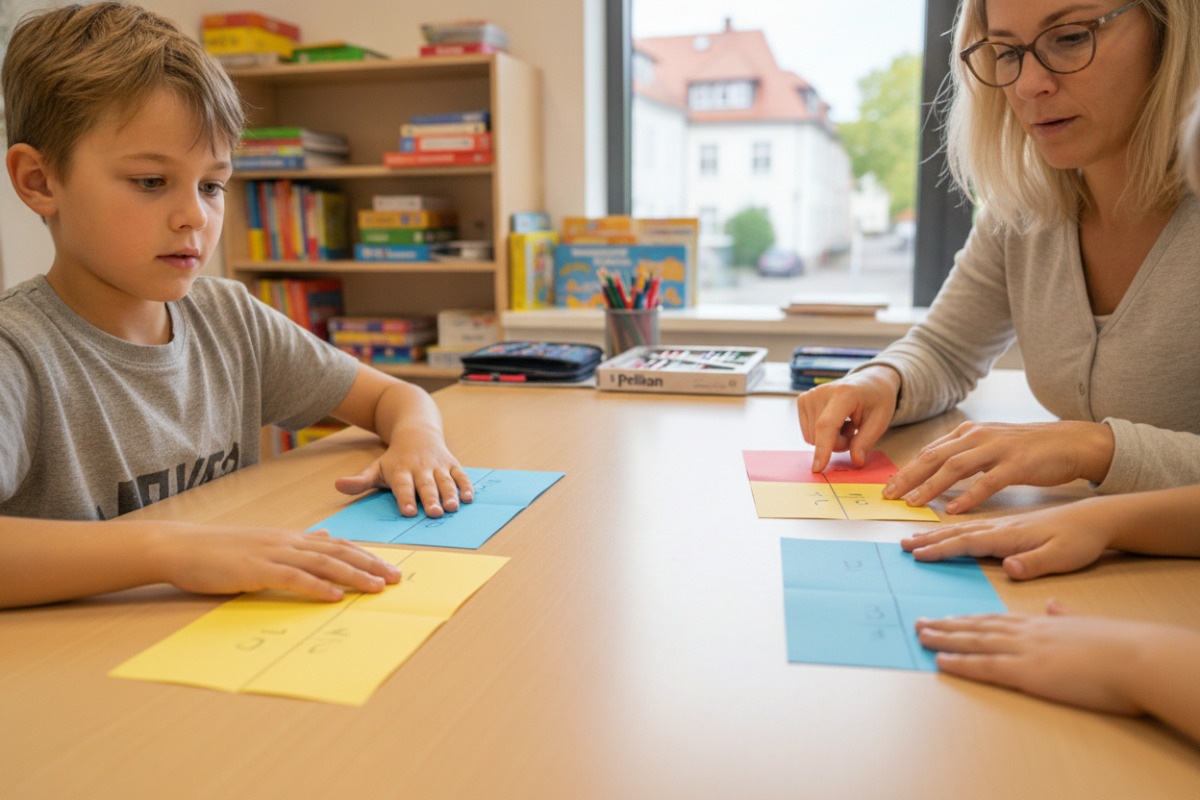 Abb. Beim Falten und Markieren werden gleich große Bruchteile mit den Händen erfahrbar.