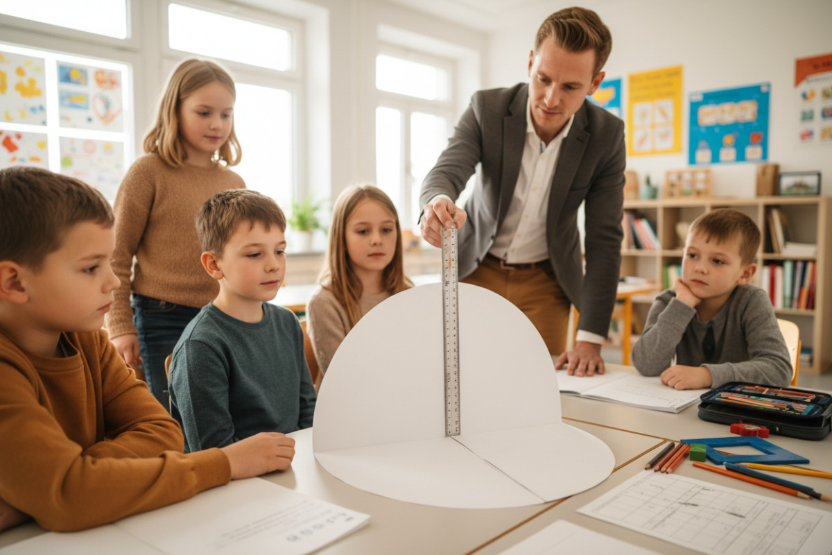Abb. Faltlinie durch die Mitte macht den Durchmesser Kreisscheibe sichtbar.