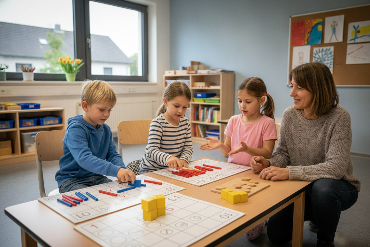 Abb. Mit Rechenmaterial können Kinder Mengen darstellen und ihre Rechenwege erklären.