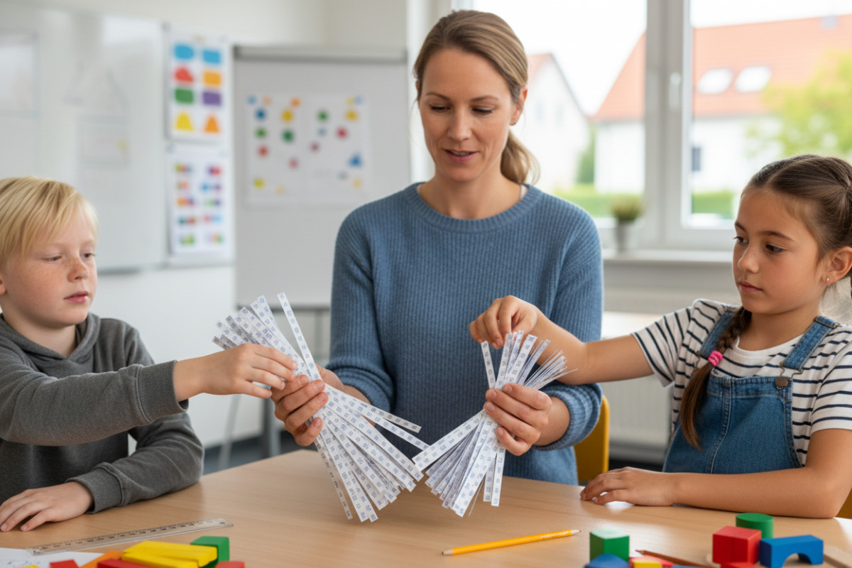 Abb. Lange und kurze Papierstreifen machen den Unterschied zwischen den Längeneinheiten sichtbar.