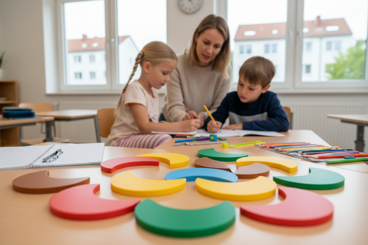 Abb. farbige von gleich großen Kreisteilen stellen Viertel dar.