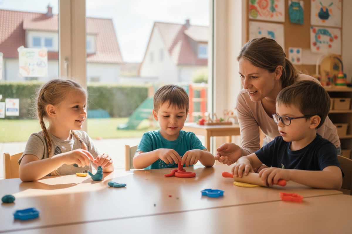 Abb. Knete verbindet kleine Handbewegungen mit gemeinsamem Erzählen und Ausprobieren.