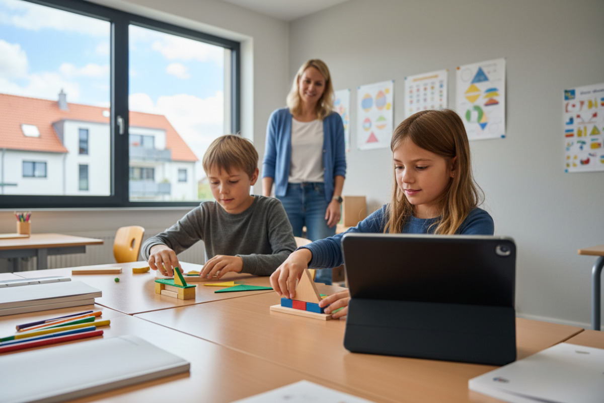 Abb. Rechensteine machen den eigenen Denkweg sichtbar, während das Tablet ausgeschaltet bleibt.