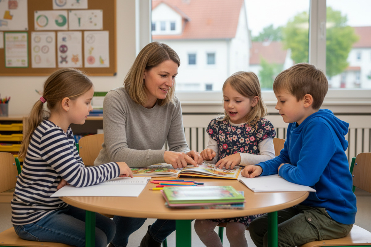 Abb. Gemeinsames Erzählen über Bilder kann auf kurze Leseübungen vorbereiten.