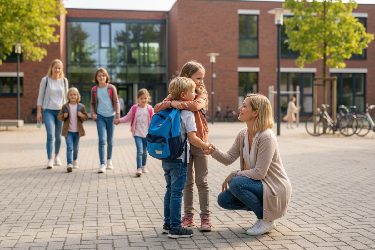 Abb. vertraute Begrüßung erleichtert den gemeinsamen Start in den Schultag.