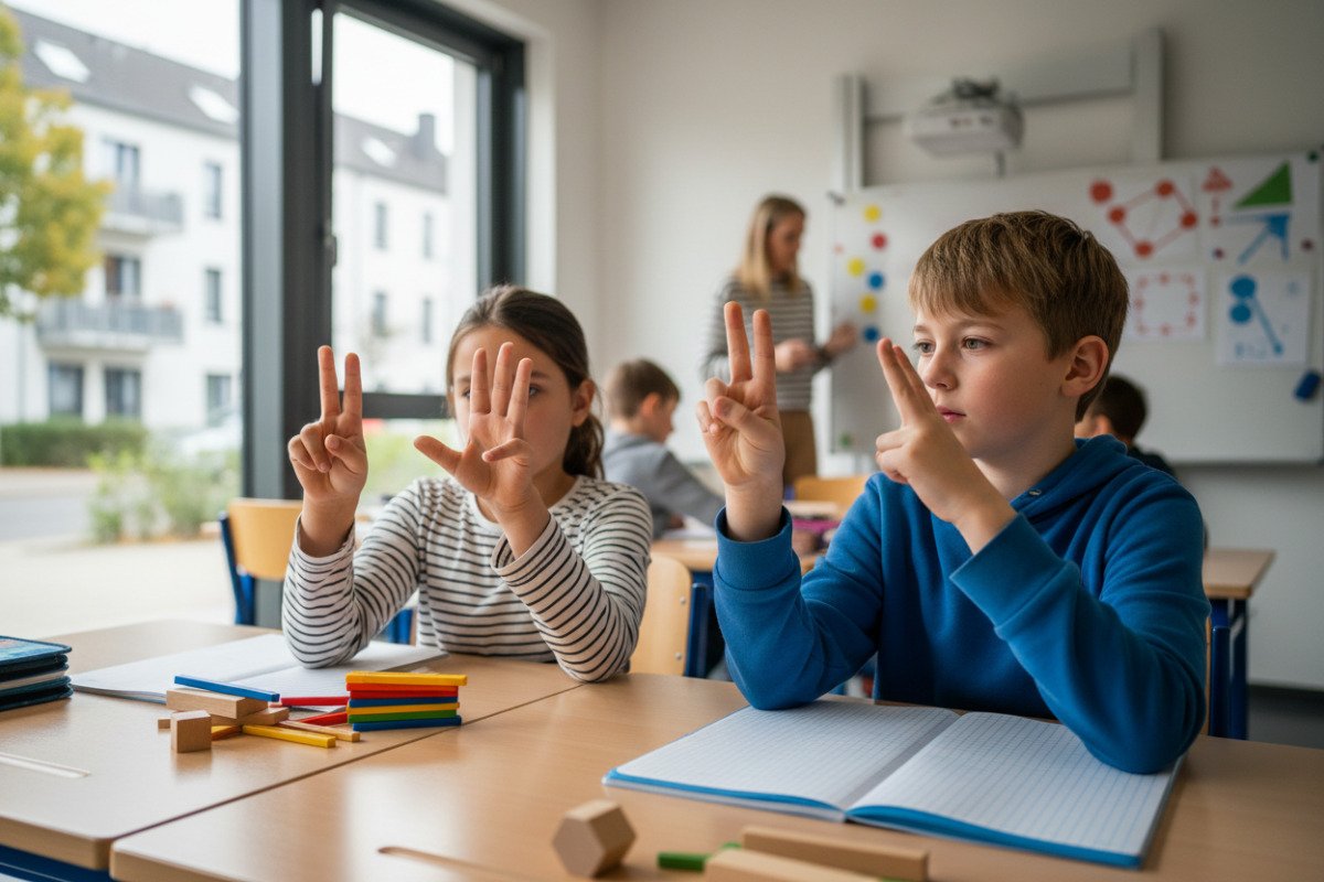 Abb. Mit Fingern lässt sich Zahl in Teile zerlegen.