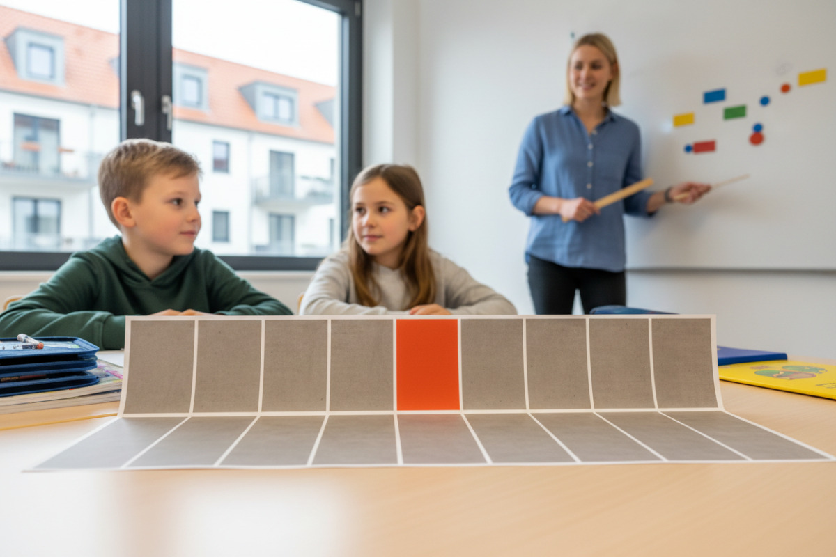 Abb. Der ganze Streifen ist gleichmäßig unterteilt, ein Abschnitt ist farbig hervorgehoben.