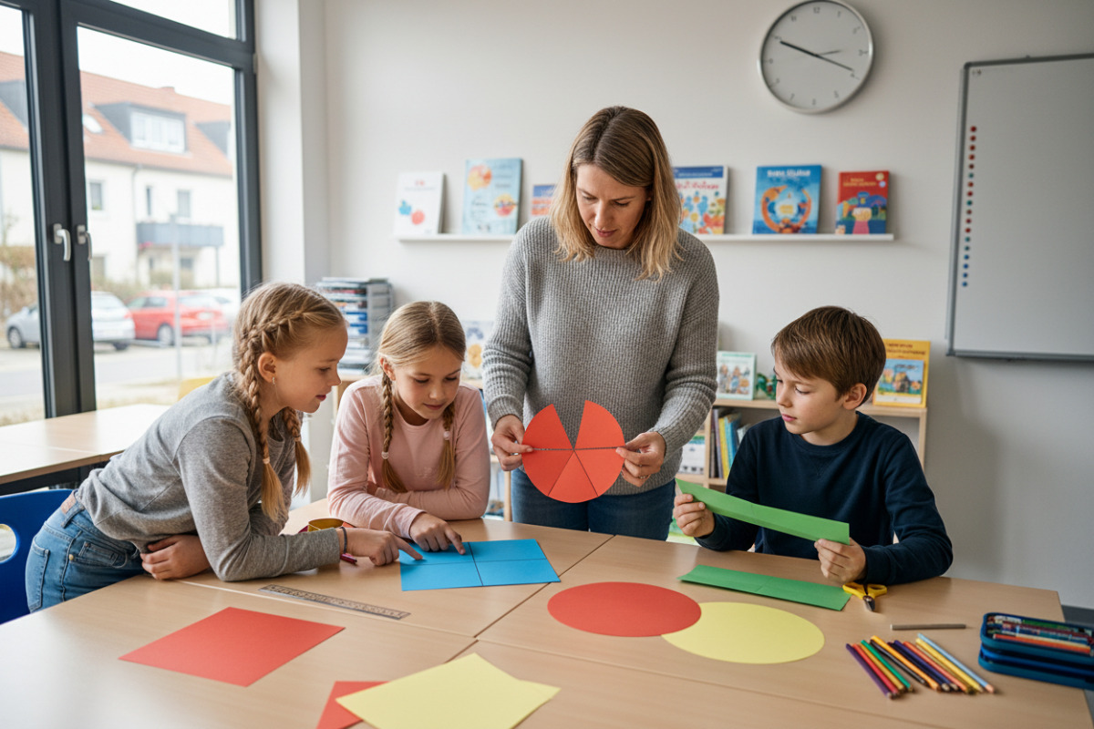 Abb. Papierformen machen sichtbar, wie ein Ganzes in gleich große Flächen geteilt werden kann.