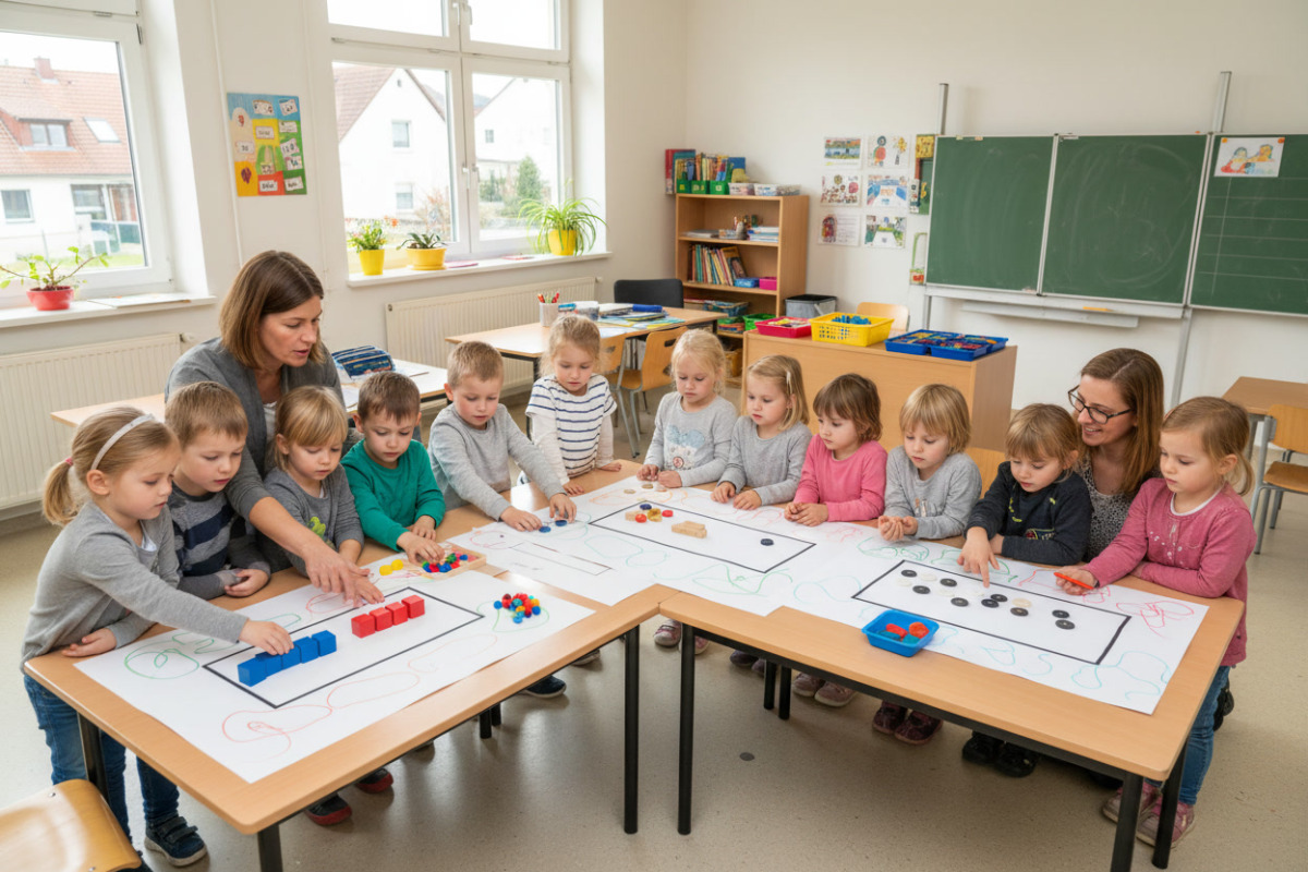 Abb. Gleich große Gruppen machen sichtbar, was bei Malaufgabe gezählt wird.