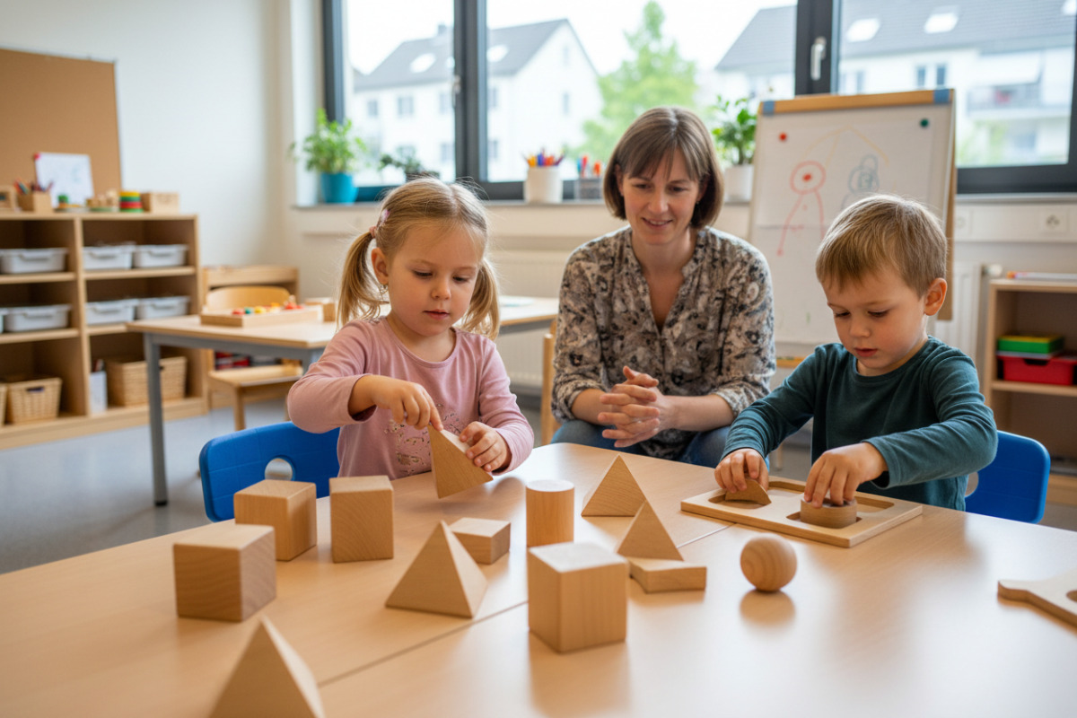Abb. Unbeschriftete Holzformen laden zum Sortieren und Entdecken von Ecken und Seiten ein.
