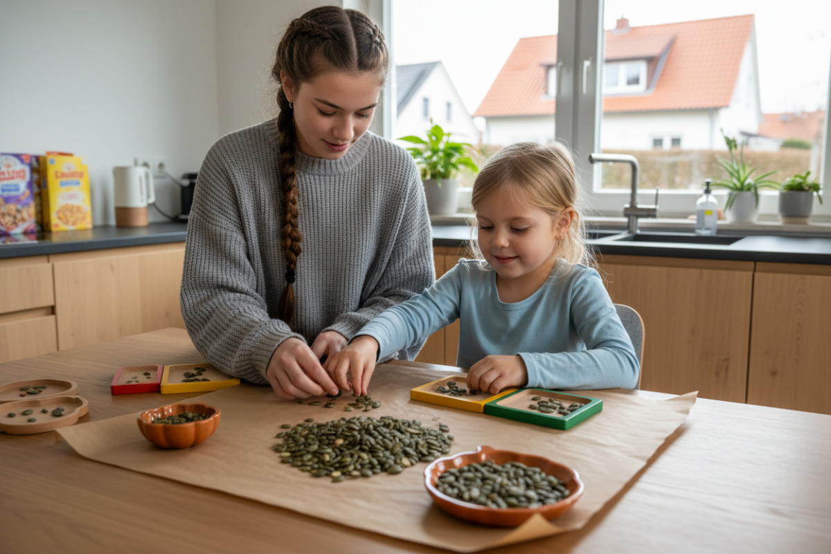 Abb. Beim Sortieren von Kürbiskernen entstehen kleine Lernmomente ohne Leistungsdruck.