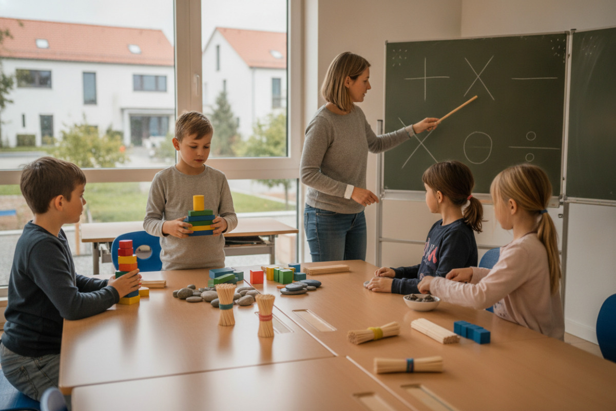 Abb. Greifbare Mengen helfen, Plus, Minus, Malnehmen und Teilen nachzuvollziehen.