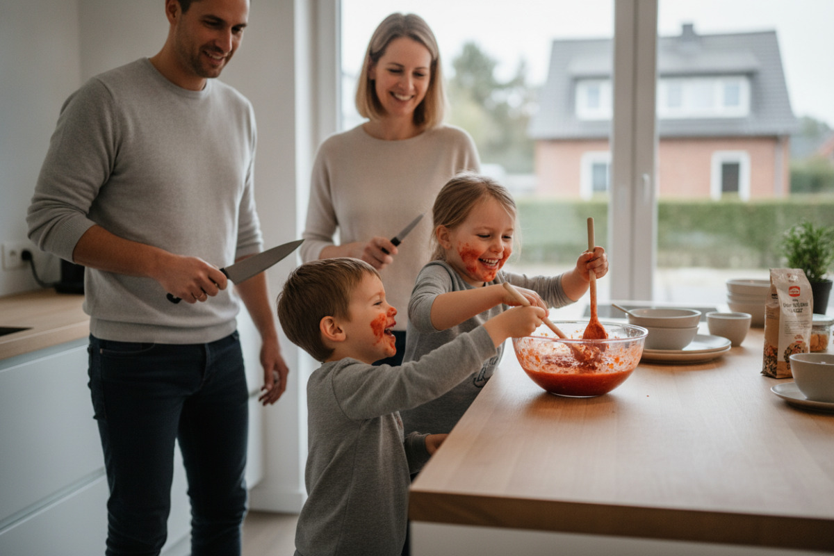 Abb. Kinder übernehmen das Auslöffeln scharfe Schneidewerkzeuge bleiben bei Erwachsenen.