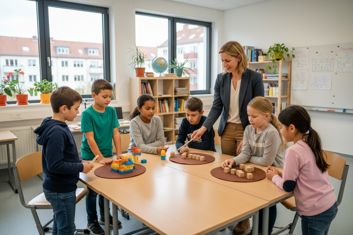 Abb. Mit greifbaren Mengen werden Malnehmen und Teilen anschaulich.