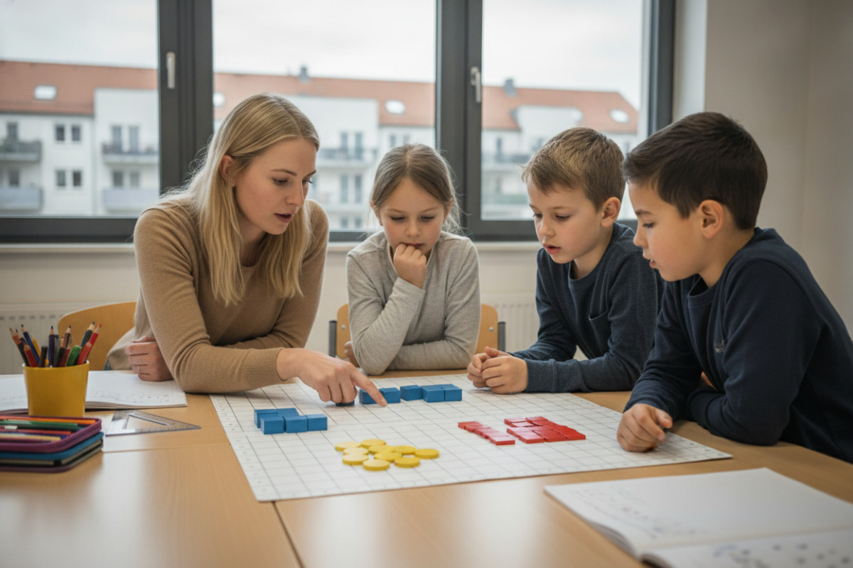 Abb. Gelegte Mengen machen Zahlbeziehungen sichtbar und laden dazu ein, Anordnungen zu beschreiben.