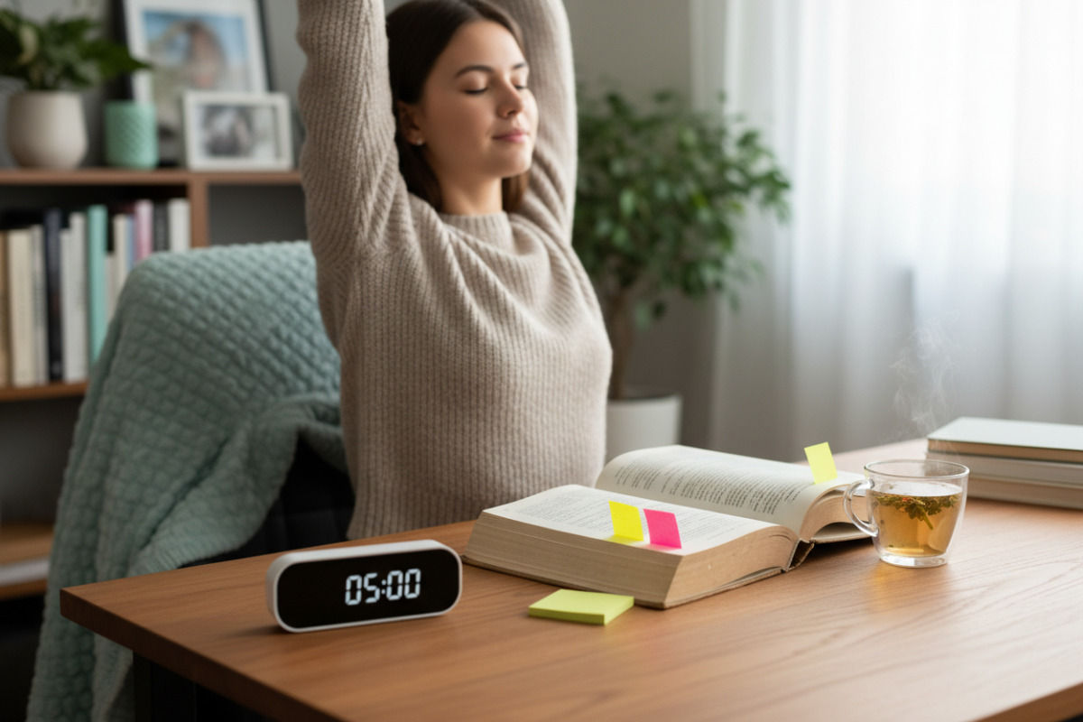 alltagstaugliche , die zeigen, wie kleine Rituale, Markieren, Timer und Mini-Pausen die Konzentration beim Lernen