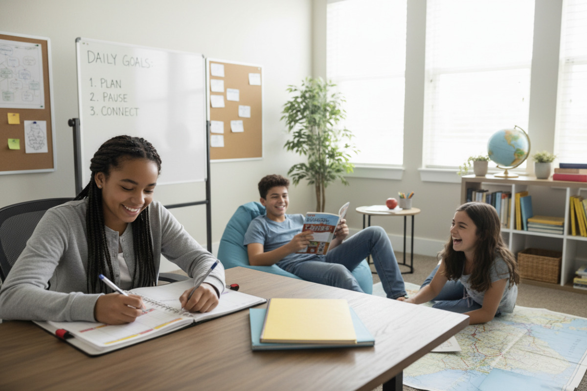 Alltagsszenen zeigen, wie Planung, Pausen, Beziehung und klare Lernumgebung Lernmotivation in der Mittelstufe