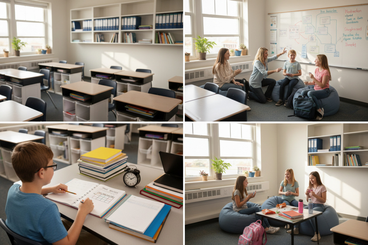 Alltagsszenen zeigen, wie Planung, Pausen, Beziehung und klare Lernumgebung Lernmotivation in der Mittelstufe