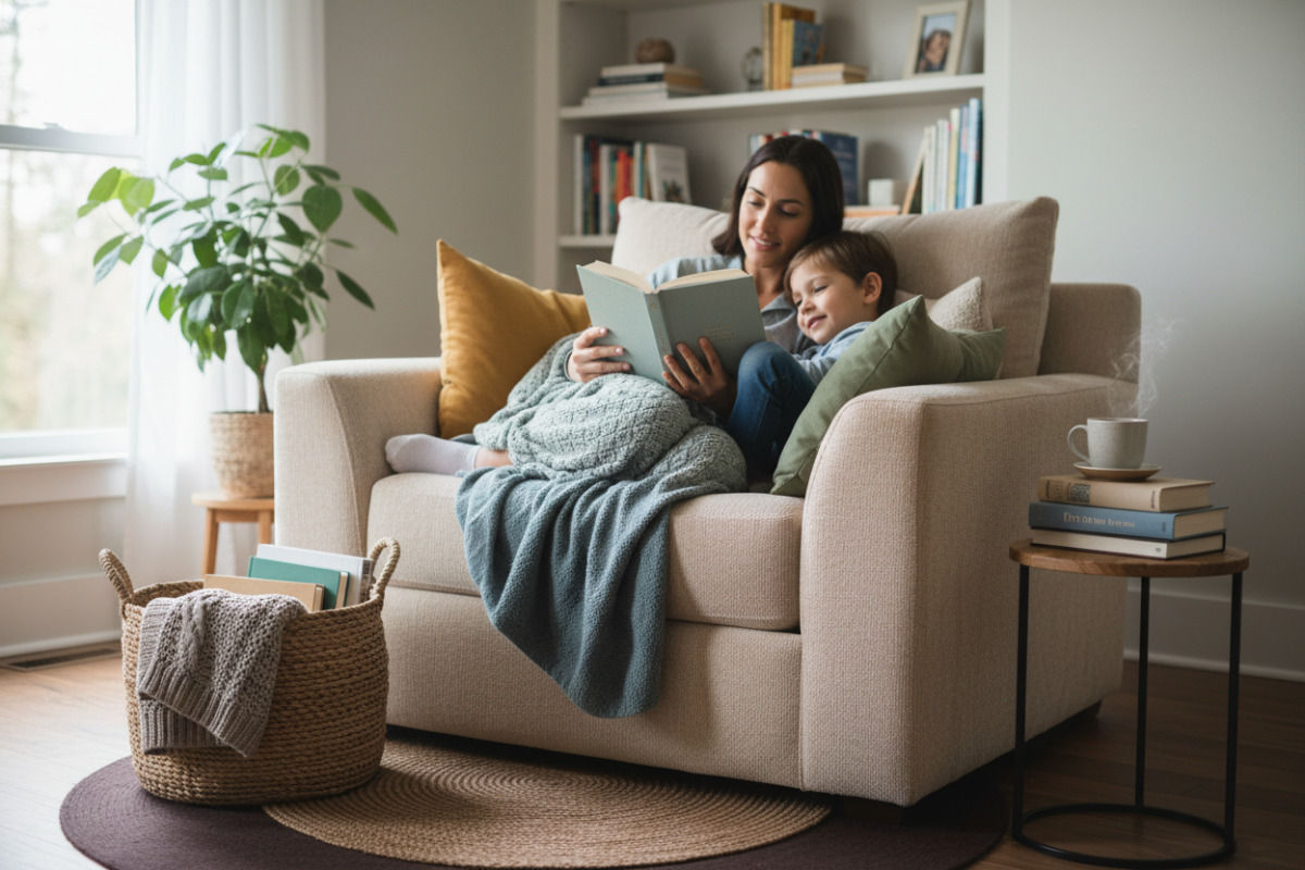 Abb. ruhige Leseinsel zu Hause kann Druck rausnehmen und Nähe schaffen.