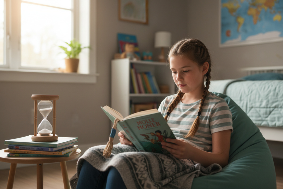 Alltagsszenen, die zeigen, wie kurze Lesezeiten, kleine Rechenportionen und feste Rituale Kinder in der dritten Klasse