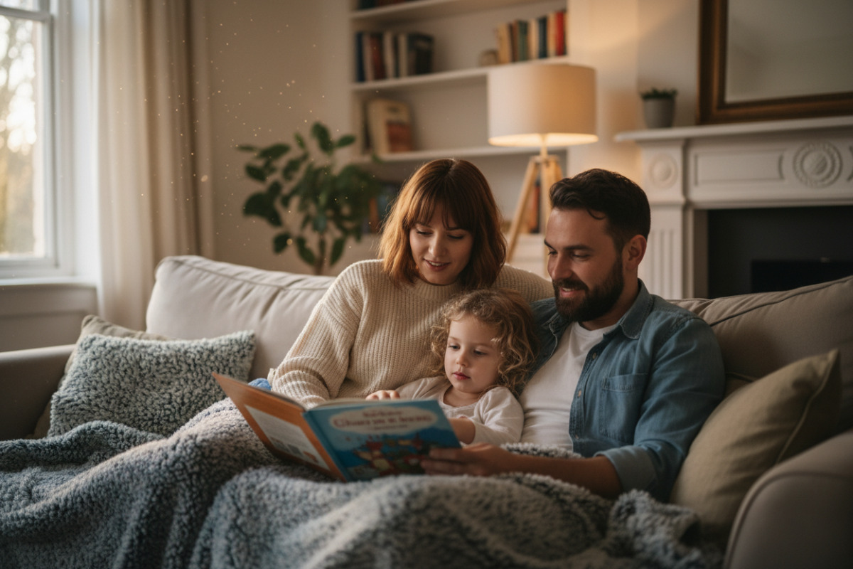 Abb. Gemeinsames Vorlesen in ruhiger Atmosphäre zu Hause.