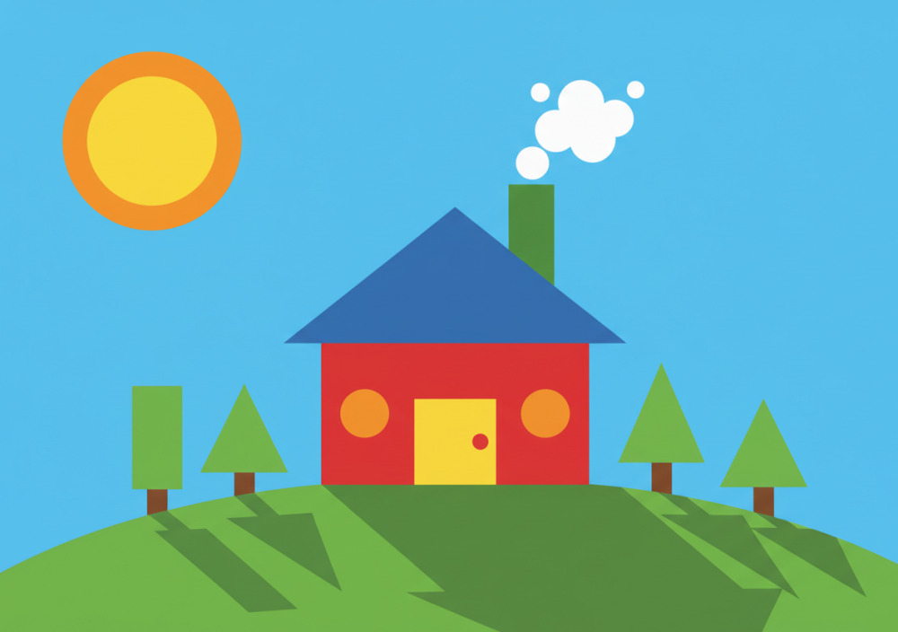 Aus einfachen Formen zusammengesetztes Haus