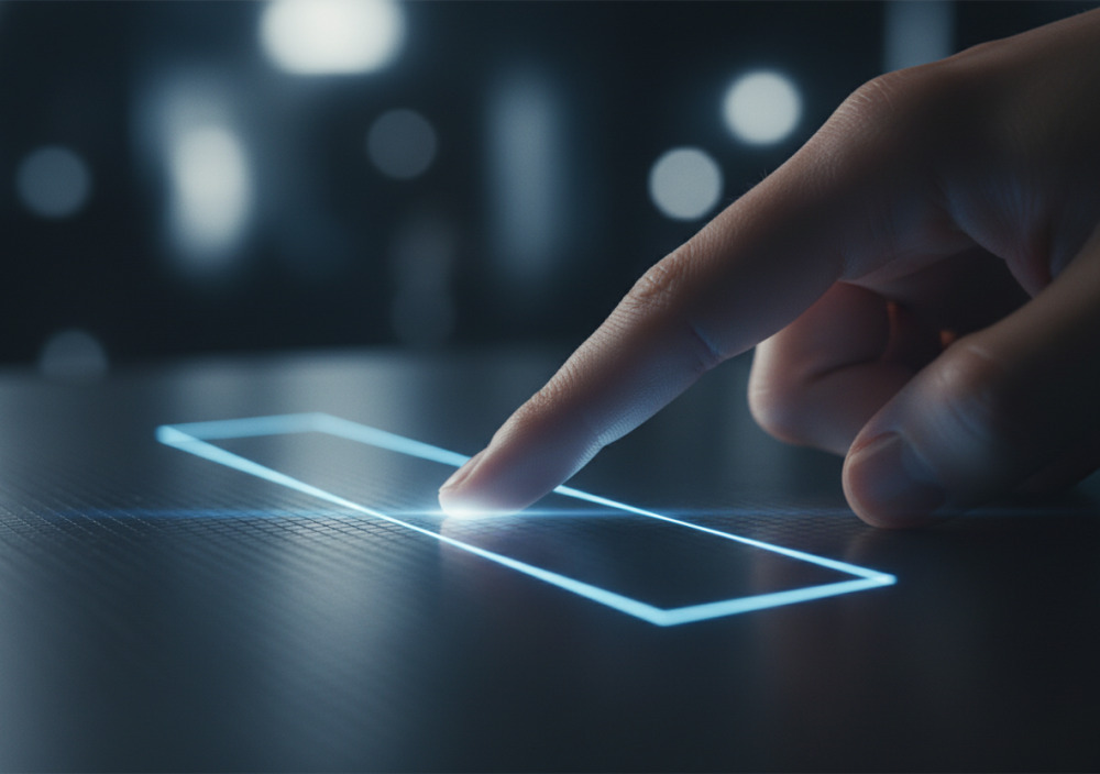 Finger fährt an der Begrenzung eines Rechtecks entlang