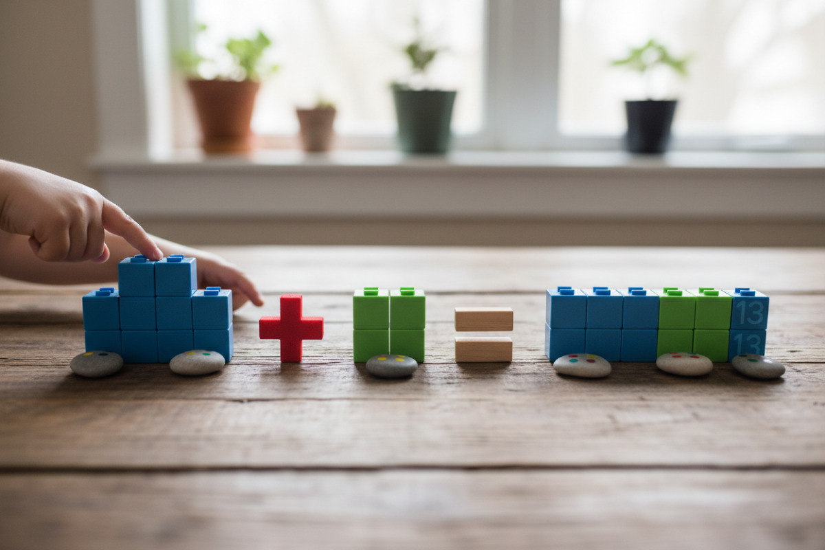Abb. Mit Material und kurzen Schritten werden Rechenwege für Kinder greifbar.