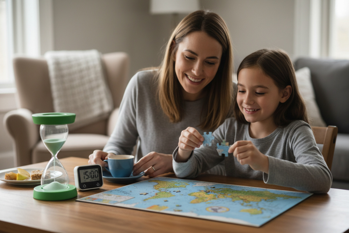 Alltagsszenen, die zeigen, wie Lernen mit klaren Startsignalen, kleinen Zeiten, Pausen und sichtbaren Erfolgen leichter