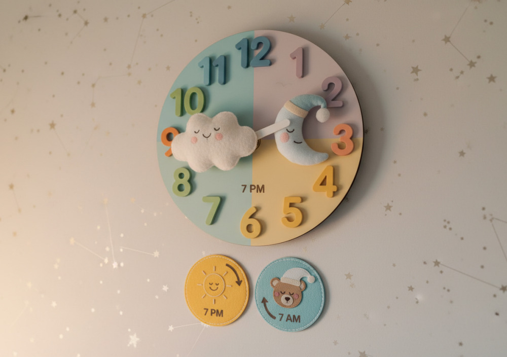 Uhr und Schlafenszeiten eines Kleinkinds