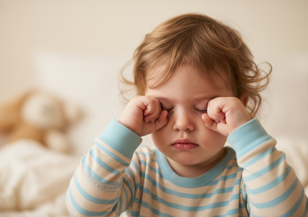 Kleinkind reibt sich müde die Augen