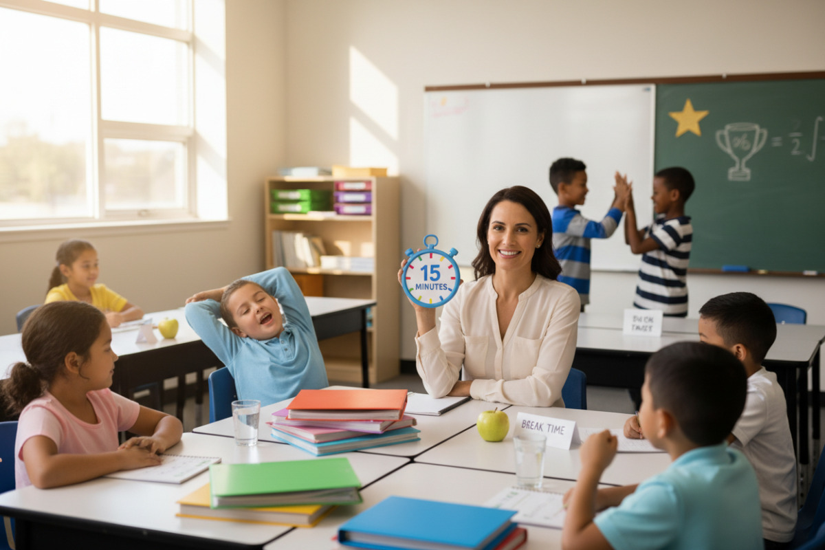 Alltagsszenen, die zeigen, wie kurze Zeiten, Ordnung, Pausen und kleine Erfolge Lernroutine in Klasse unterstützen