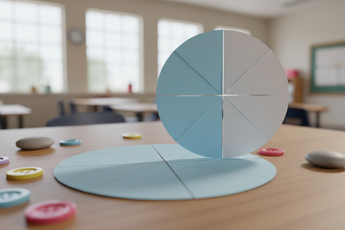 Alle Bilder zeigen, wie Brüche mit Papier, Karten und Alltagsmaterial anschaulich geteilt und verglichen werden können.