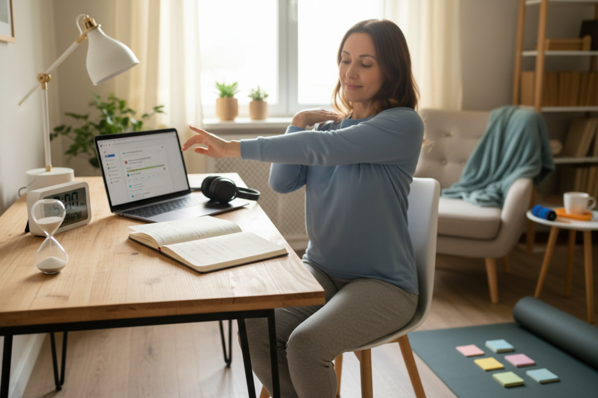 Alltagsszenen, die zeigen, wie feste Start- und Endpunkte, kurze Pausen und kleine Übeportionen Lernen entspannter