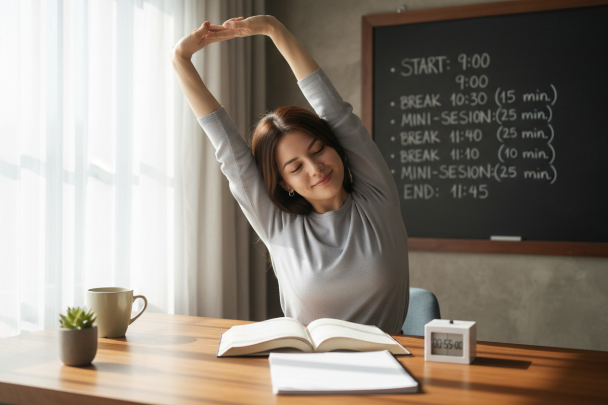 Alltagsszenen, die zeigen, wie feste Start- und Endpunkte, kurze Pausen und kleine Übeportionen Lernen entspannter