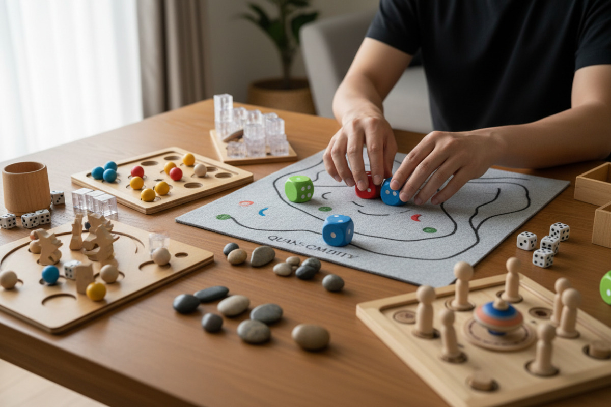 Abb. Würfelspiele verbinden Mengen, und Bewegung.