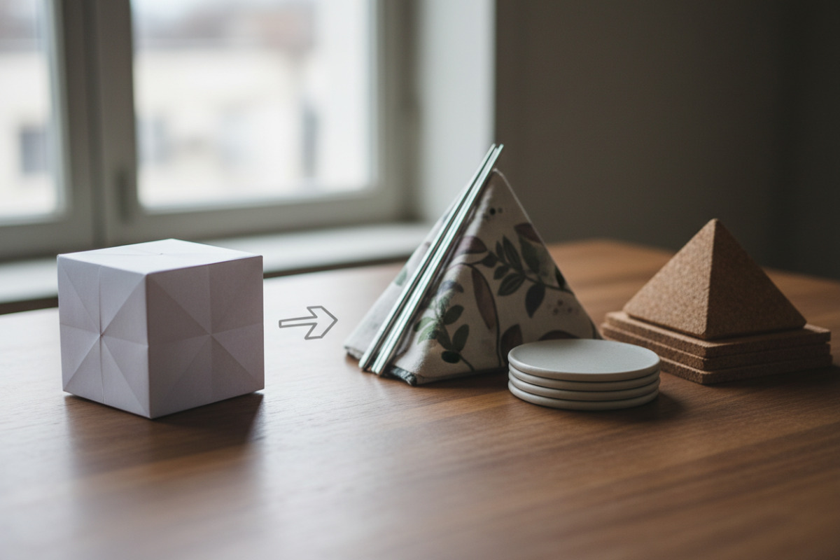 Abb. Der Wechsel zwischen Papierform und Alltagsgegenstand macht Geometrie begreifbar.