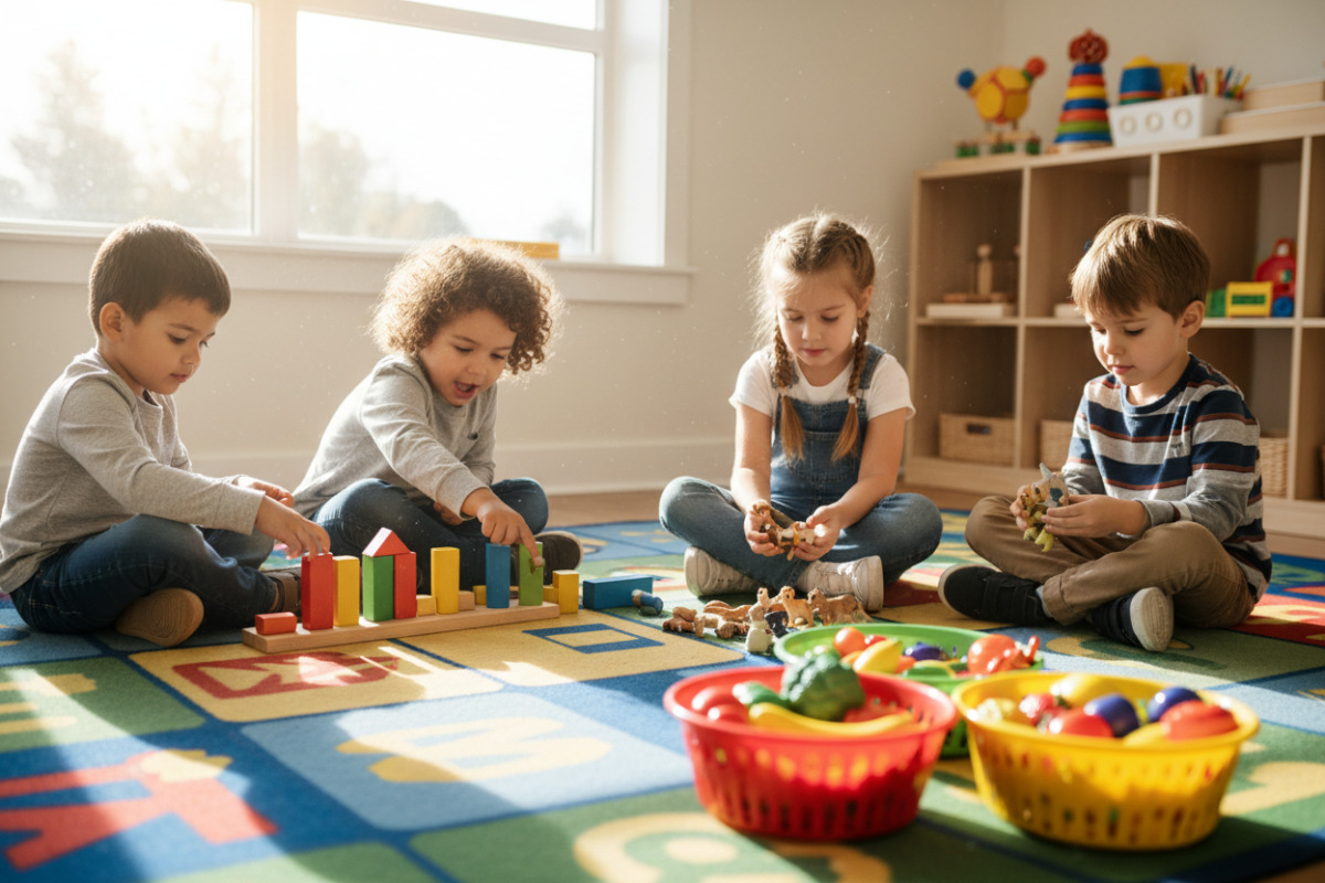 Alltagsszenen, in denen Kinder zählen, vergleichen, sortieren und Muster legen Mathe-Grundlagen für die Vorschule