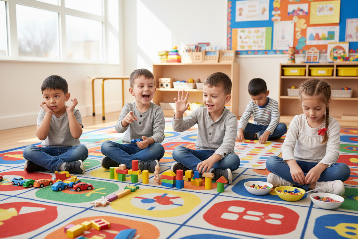 Alltagsszenen, in denen Kinder zählen, vergleichen, sortieren und Muster legen Mathe-Grundlagen für die Vorschule